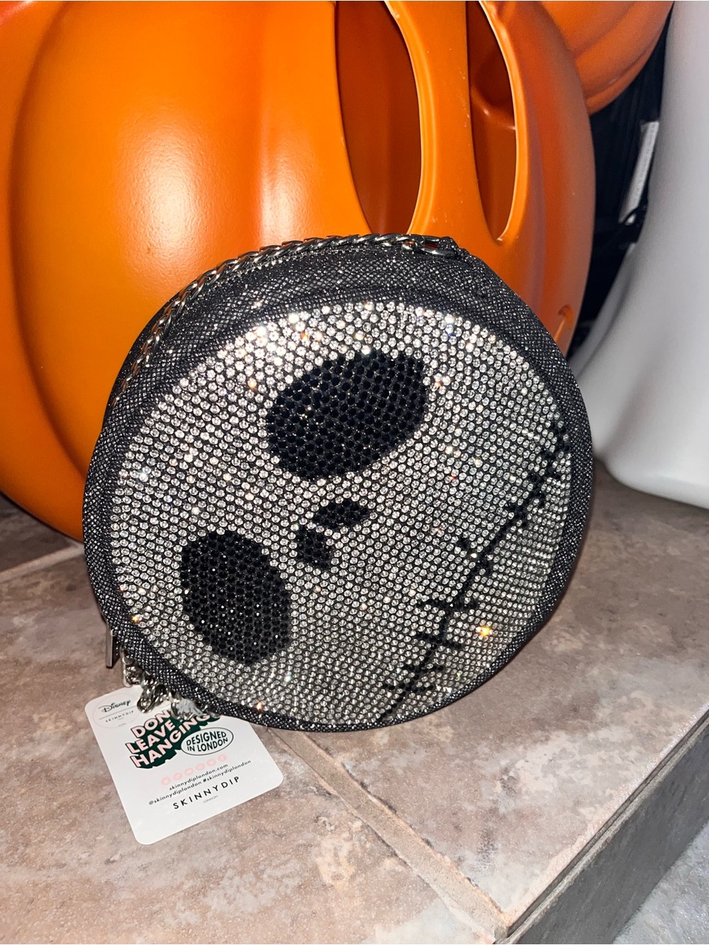 Silver Crystal Jack Skellington Round Crossbody Bg